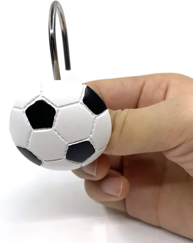 Vista 4 de Juego de 12 ganchos para cortina de ducha de fútbol, estilo deportivo para baño, decoración del hogar, accesorios inoxidables (fútbol)
