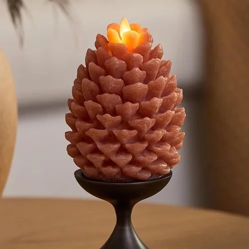 Vista 16 de Luminara Pinecone - Velas sin llama, con acabado marrón tiza, figuras de piña, velas LED de cera real sin perfume, funcionan