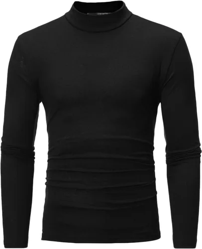 Vista 5 de Camisetas negras para hombre 2023 de manga larga cuello alto cálido suéter casual suave cómodo sólido Mock Pullover Undershirt