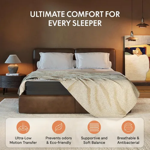 Vista 5 de FLEXISPOT Cama ajustable todo en uno Queen con colchón de espuma viscoelástica de gel refrescante de 10 pulgadas, marco de cama tapizado