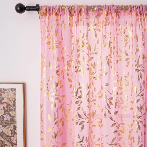 Vista 64 de Deeprove Cortinas traslúcidas color aguamarina y dorado de 63 pulgadas de largo, 2 paneles para decoración de dormitorio, cocina, decoración