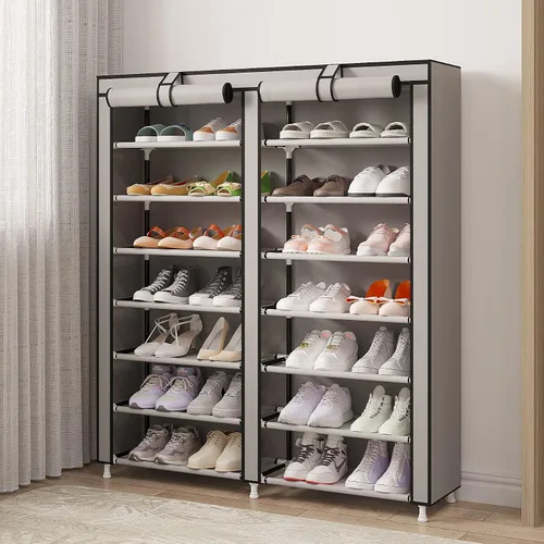 Vista 8 de MOYIPIN Zapatero organizador de almacenamiento, doble fila portátil de tela no tejida con capacidad para hasta 28 pares de 36.2 x 11.2 x 49.2