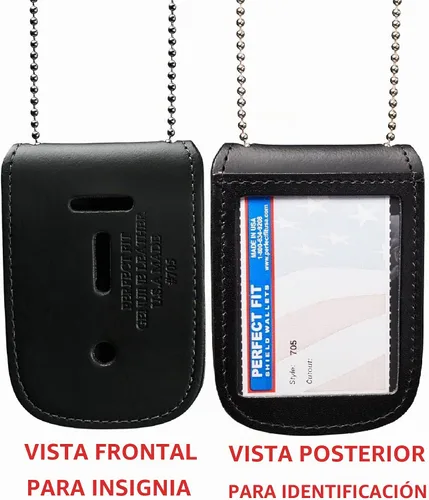 Vista 2 de Perfect Fit Shield Wallets Portatarjetas de cuero negro y cartera de identificación con cadena de collar de 30 pulgadas y trabilla para cinturón