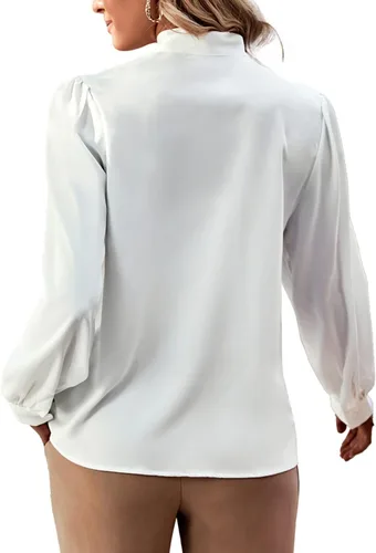 Vista 2 de Rooscier Blusa elegante de gasa de manga larga con lazo para mujer