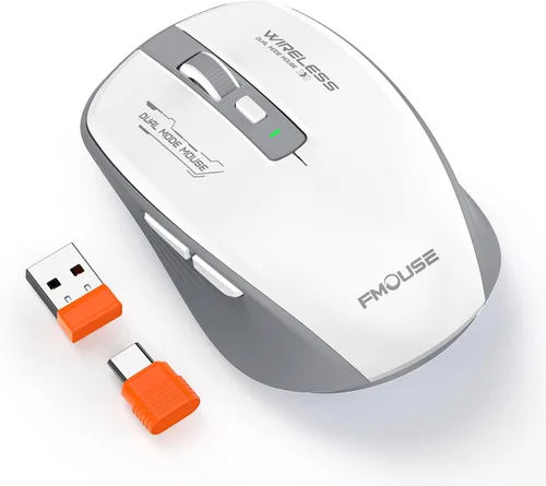 Vista 9 de Ratón inalámbrico azul blanco, Bluetooth de doble modo y 2.4G, botones laterales Receptores USB-A y USB-C Clic silencioso DPI de 4 niveles