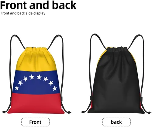 Vista 5 de Mochila Venezuela con cordón para yoga, playa, ligera, gimnasio, deportes, cuerda, bolsa venezolana, decoración al aire libre, Negro