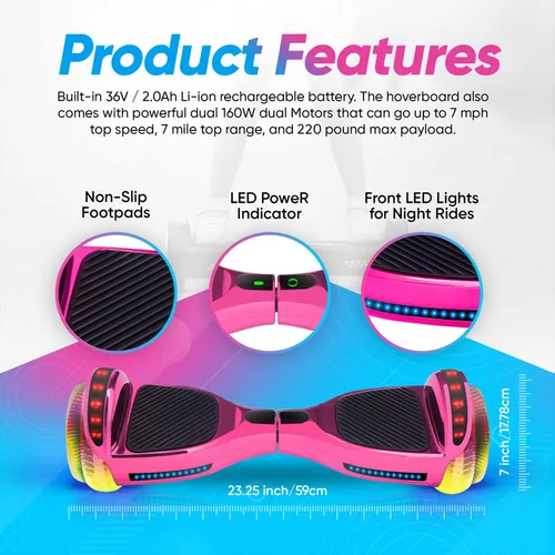 Vista 2 de Hoverboard de 16.5 cm para niños de 6 a 12 años, Hoverboard Bluetooth con ruedas estilo luz de túnel y almohadillas antideslizantes, certificado