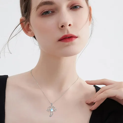 Vista 2 de YAFEINI Celtic Knot Butterfly Necklace Sterling Silver Moonstone Butterfly Lotus Pendant Jewelry Birthday Gifts for Women Girls