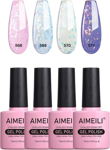 Vista 10 de AIMEILI Esmalte de uñas de gel transparente de gelatina helada para remojar UV LED sin hema, esmalte de uñas para el hogar, kit de barniz de SET4-21