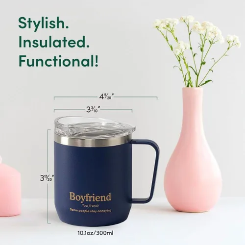 Vista 8 de VAHDAM Taza Boyfriend de 10.1 fl oz Taza de viaje aislada al vacío de acero inoxidable azul real Regalo del día de San Valentín para él Taza