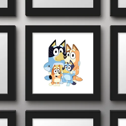 Vista 3 de Gallery Pops Bluey - Arte de pared de papá, mamá, Bluey y bingo, versión enmarcada negra, 12 x 12 pulgadas