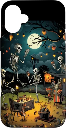 Vista 22 de Funda para disfraz de Halloween para iPhone 16 de noche de terror de esqueleto