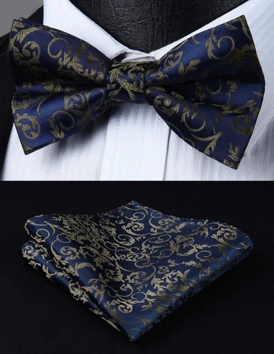 Vista 5 de HISDERN Bow Ties for Men Pre-tied Paisley Bow Ties Pocket Square Set Men's Bowtie Wedding Party