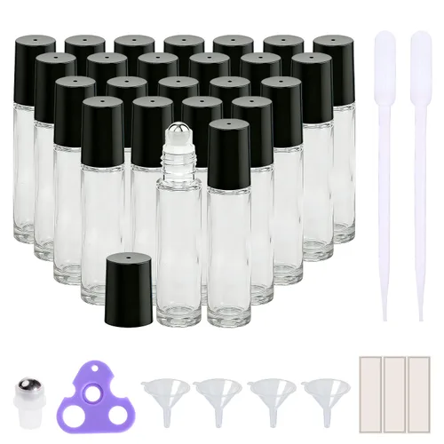 Vista 18 de PrettyCare 6 piezas, botellas roll-on de 10 ml para aceites esenciales con bola de rodillo de acero inoxidable - Botellas rellenables a prueba