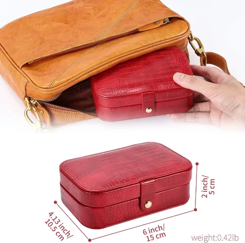 Vista 2 de Dajasan Mini estuche de viaje de joyería, caja de joyería de viaje portátil, caja organizadora de joyas de cuero pequeña para aretes, pulseras