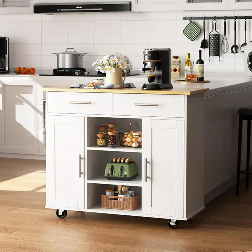Vista 12 de Shintenchi - Carrito de isla de cocina con almacenamiento, mesa rodante Negro-22 pulgadas