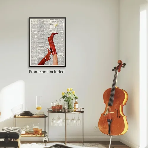 Vista 7 de Lianxiaw Martini - Póster de pared con botas rojas femeninas vintage, póster de cóctel feminista, periódico preparado con alcohol, impresiones