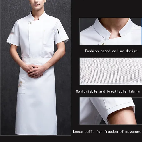 Vista 4 de Unisex Short Sleeve Chef Coat Kitchen Chef Uniform with Pocket Shirt Chef Jacket Food Restaurant Work Clothes