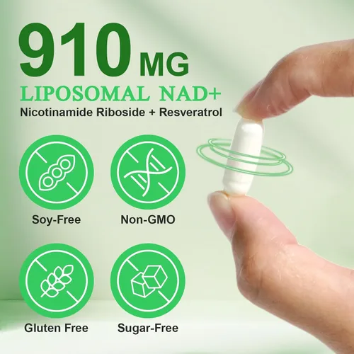 Vista 3 de NIFEISHI Suplemento NAD, ribósido de nicotinamida, suplementos liposomales NAD 910MG para mujeres y hombres, suplemento NAD+ para antienvejecimiento