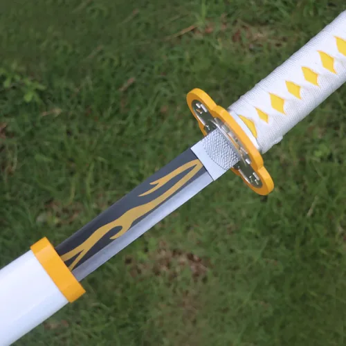 Vista 5 de Bowen Demon Slayer - Espada de metal real, Katana de 40.5 pulgadas, espada samurái de acero al carbono, textura original de anime para cosplay