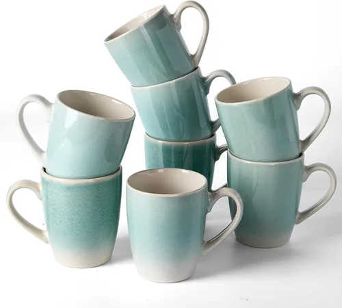 Vista 24 de Juego de Tazas de Café Famiware, Juego de 4 Tazas de 13 oz, Tazas de Gres para Café con Leche, Té Caliente, Mocha, Cacao, Capuchino, Aptas