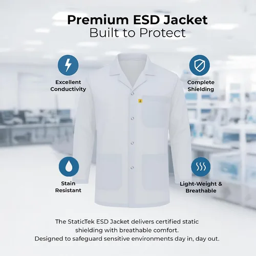 Vista 2 de ESD Jacket with Snap Cuff - Level 3 Certified Anti-Static Smock - Lightweight Protective Workwear for Electronics & Labs