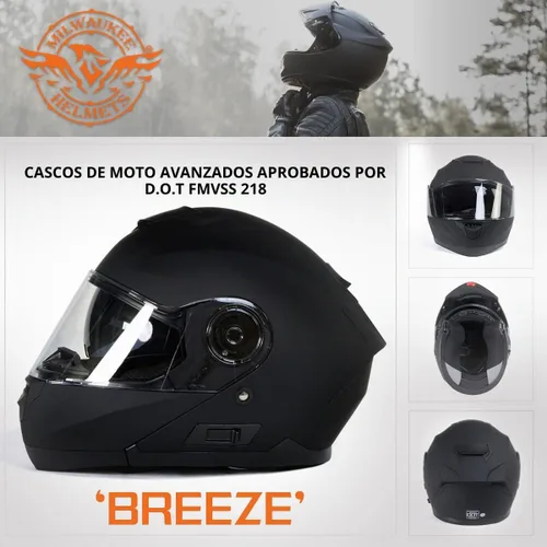 Vista 7 de Milwaukee Helmets Breeze - Casco modular de motocicleta plano negro avanzado con visera desplegable aprobado por DOT MPH9814DOT - XS