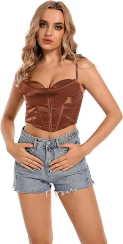 Vista 4 de Wiltilky Sujetador sexy para el pecho, corsé corto, top de moda con tirantes delgados, camiseta sin mangas para mujer