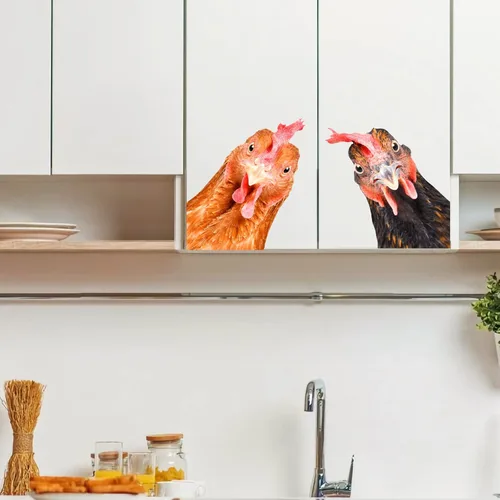 Vista 2 de Calcomanías de pared de pollo – Cabezas de pollo y calcomanías de coche – Divertidas calcomanías de pared para niños, cocina, dormitorio, sala