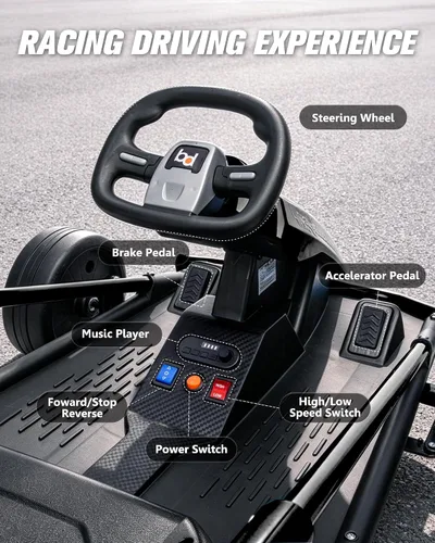 Vista 6 de Go Kart eléctrico de 36 V 10 MPH para edades de 6 a 18 años, carrito de Negro