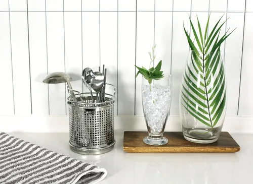 Vista 5 de LENITH Soporte redondo para utensilios de cocina de acero inoxidable – Base pesada para estabilidad – Utensilios de cocina con divisor extraíble