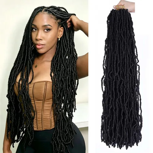 Vista 14 de 6 Paquetes Soft Locs Cabello de Ganchillo Pre Looped Faux Locs Trenzas de Ganchillo Goddess Locs Dreadlocs Cabello Sintético Para Mujeres Negras 1b