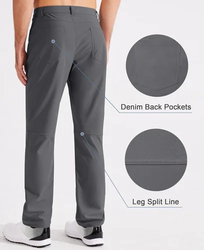 Vista 2 de Libin Pantalones de golf ajustados para hombre de 29 pulgadas, 30 pulgadas, 32 pulgadas, casuales, elásticos, pantalones de vestir para trabajo