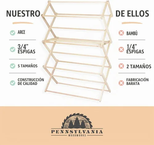 Vista 7 de Tendedero de Secado de Ropa: Tendedero de Lavandería de Madera Dura de Arce Macizo para Suéteres, Blusas, Lencería y Más, Tendedero de Secado