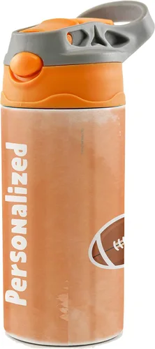 Vista 2 de All-Star Sports Orange – Diseño adhesivo – Botella de agua pequeña de 12 onzas con popote de silicona desplegable – Personalizar – Aislamiento