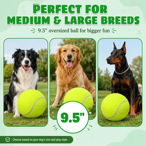 Vista 5 de INSUM Pelota de tenis gigante de 9.5 pulgadas, pelota de juguete grande para perros para jugar al aire libre, cumpleaños para perros grandes, ideal