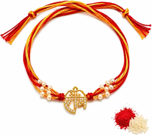 Vista 12 de Rakhi adulto Rakhi para hermano: Rakhi para Bhaiya: combo de mauli Rakhi hecho a mano con tarjeta de felicitación y Roli Chawal: Rakshabandhan