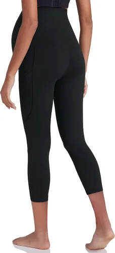 Vista 4 de POSHDIVAH Leggings de entrenamiento de maternidad para mujer sobre el vientre, pantalones de yoga con bolsillos, ropa deportiva suave, pantalones