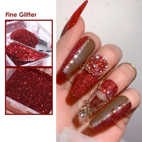 Vista 6 de Juego de 6 cajas de lentejuelas con purpurina para arte de uñas, polvo de diamante de cristal rojo, 3D, holográfico, escamas brillantes, juego