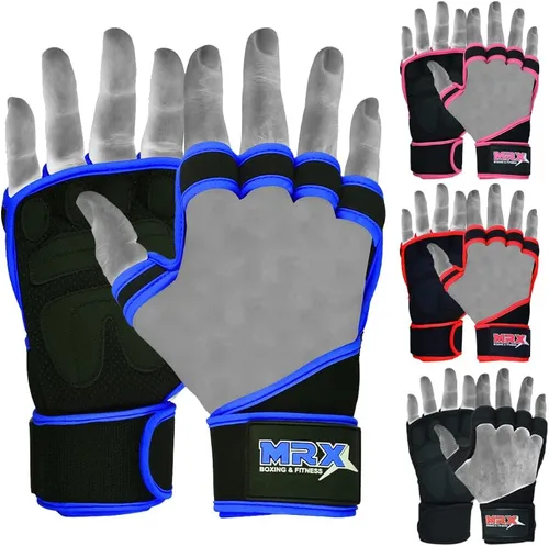 Vista 10 de MRX BOXING & FITNESS Guantes de entrenamiento para hombres y mujeres, guantes de levantamiento de pesas ventilados con muñequeras, protección