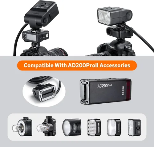 Vista 4 de Godox EC200 II - Cabezal de extensión para flash Godox AD200Pro II, extensor de cabeza de 200 W con cable de extensión de 2M, zapata fría de metal