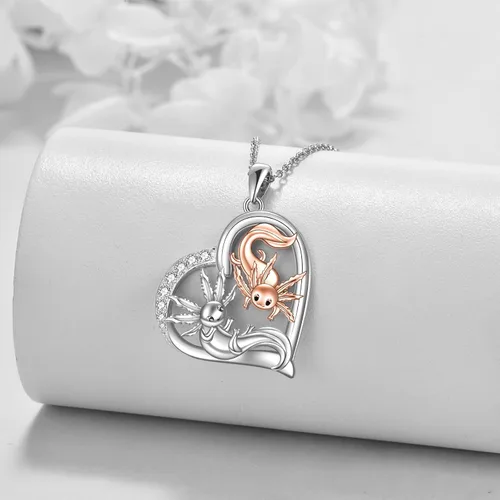 Vista 2 de TIGER RIDER Collar de corazón para mujer, plata de ley 925, ajolote, gato, oso, joyería de regalo