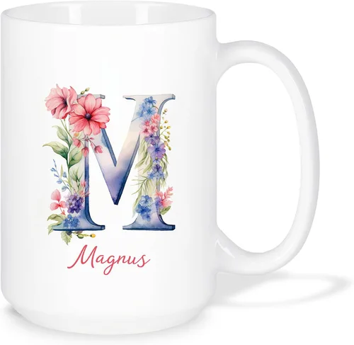 Vista 8 de Taza de café personalizada de la letra A del alfabeto, Taza de café blanca con nombre personalizado único, Taza inicial de monograma floral
