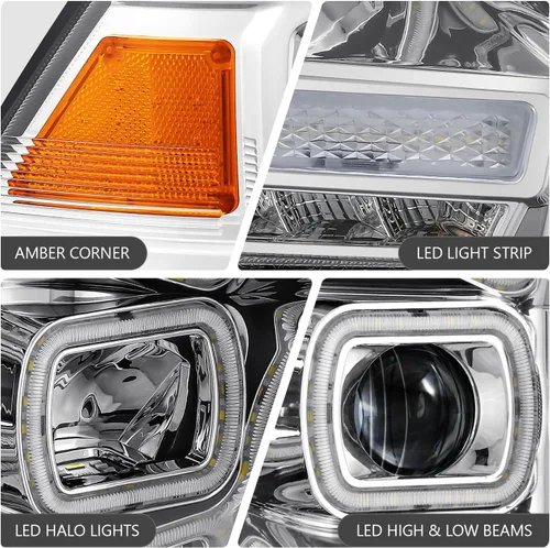 Vista 4 de DNA MOTORING Par de faros LED compatibles con Ram 1500 2500 3500 13-18, luces de proyector de haz alto y doble bajo, LED Switchback, cromado