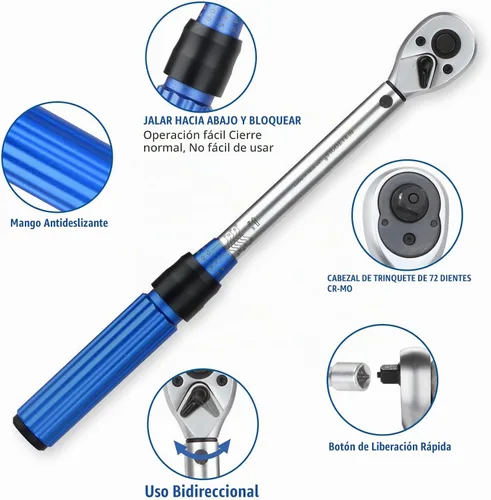 Vista 3 de BULLTOOLS Llave dinamométrica de 3/8 pulgadas con clic de accionamiento, juego de llaves dinamométricas de 72 dientes de dirección dual. Llave