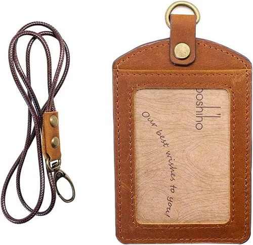 Vista 26 de Boshiho. Funda vertical, de piel, para tarjeta de identificación con cordón resistente., Negro