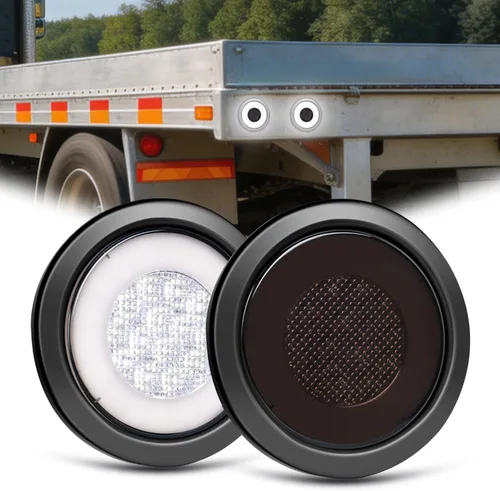 Vista 35 de Nilight Luces traseras para remolque, 2 unidades, 4 pulgadas, redondas, 12 LED, ámbar, cromado, marco, marcador, señal de giro, luz trasera