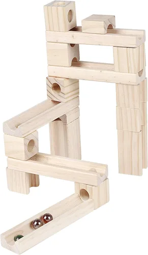 Vista 5 de Golden Age Juguetes de carrera de mármol, 60 piezas de madera clásicas rampas de construcción de pista para niños pequeños