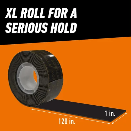 Vista 6 de Gorilla Cinta de montaje de doble cara de servicio pesado XL, 1 "x 120", negro (paquete de 1) Holds up to 30lbs, Industrial Strength Adhesive for
