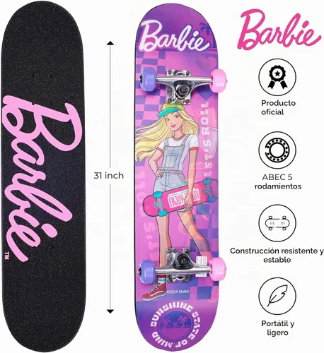 Vista 4 de 31-Inch Skateboard, 9-Ply Maple Deck, ABEC 5 Bearings Barbie